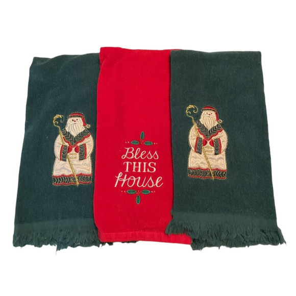 St. Nicholas Square And Cecil Saydah Hand Towels Santa Christmas Embroidered - Picture 2 of 5
